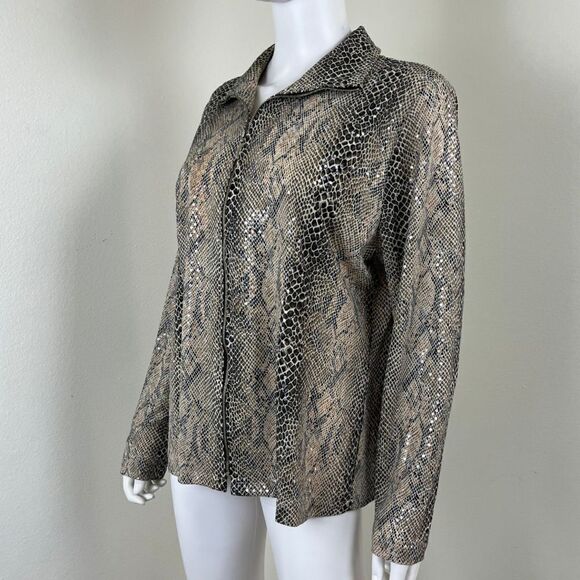 Misook Womens Size L Brown Sequin Snakeskin Print Lightweight Full Zip Jacket - Picture 9 of 13